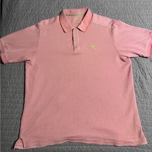 Tommy Bahama Coral and White Fine-Striped Polo *READ*